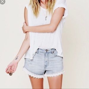 Free People Lace Trim Denim Shorts